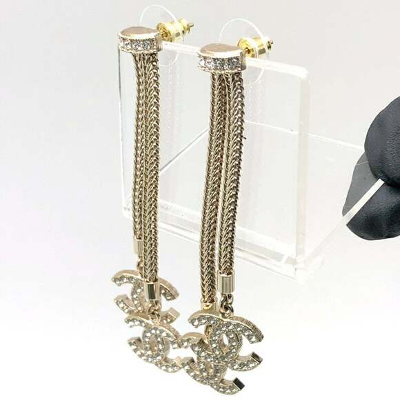 CHANEL Gold Logo Earrings